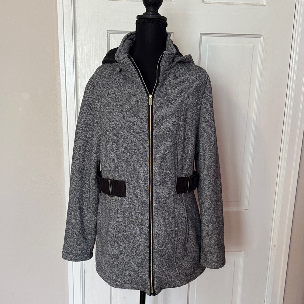 Liz Claiborne Women's Charcoal Cotton Jacket Coat w Detachable Hood Size Large